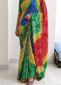 Beautiful Multi-Color Leheriya & Bandhani Saree ✨