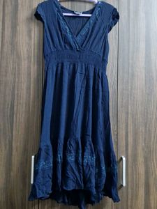 GHOST LONDON Navy Blue Cap Sleeve Midi Dress