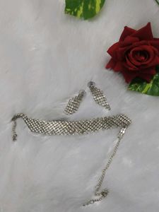 Sparkling Silver Choker & Earring Set