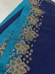 Elegant Navy Blue Embroidered Saree