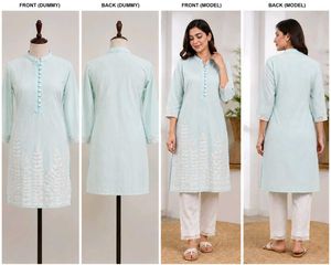 Classic Mint Green Embroidered Knee Length Kurti |