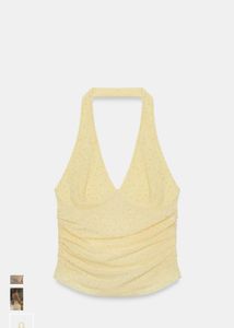 Yellow Ruched Halter Neck Top