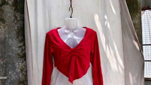 81209. Chic Red V-Neck Twist Front Long Sleeve Top
