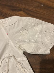 White Embroidered Wrap Top