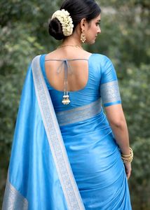 💙Elegant Blue Silk Saree With Blouse 💙