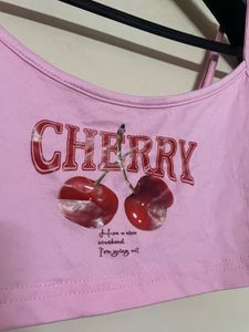 Pink Cherry Graphic Crop Top