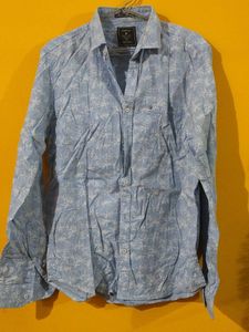 Men's Blue Printed Long Sleeve Shirt