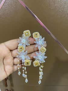 Designer Crystal Floral Dangle Earrings