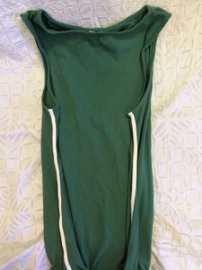 Green Sleeveless Dress with White Stripes