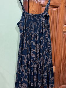 Blue Floral Print Tiered Dress