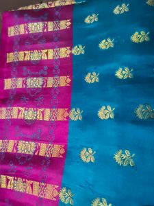Elegant Teal Silk Saree with Gold Motifs
