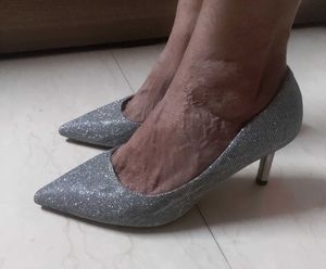 Silver Glitter Heels From Dubai