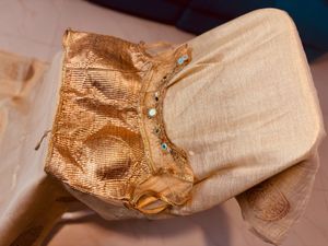 Designer Blouse &amp; Elegant Cream &amp; Gold Saree