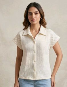 Cream Textured Short Sleeve Shirt