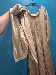 Embellished Silk Anarkali Set with Mirror Dupatta
