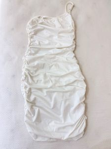 Chic White Ruched One-Shoulder Dress