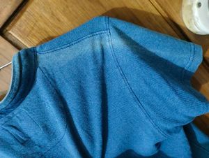 DNMX Vintage Blue Zip-Up Collar T-Shirt