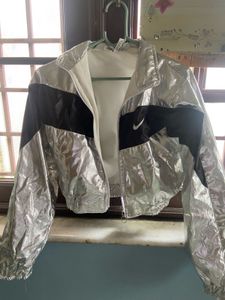 Nike Silver Cropped Windbreaker Jacket