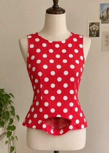 Red Polka Dot Peplum Top