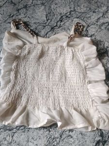 White Ruched Chain Strap Top