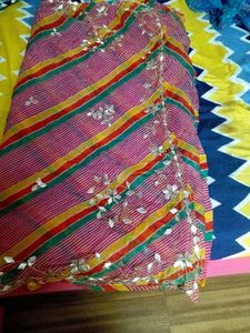 Vibrant Striped sari with gota patt Work