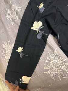 Floral Print Black short Kurta