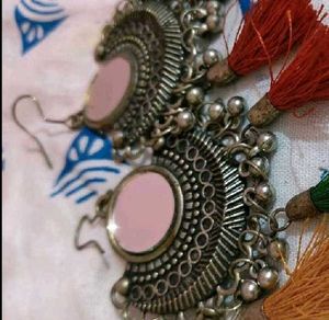 Boho Tassel Earrings Mirror Work