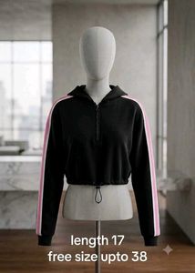 Cropped Hoodie with Pink Stripes