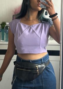 Lilac Cap Sleeve Sweetheart Neck Top