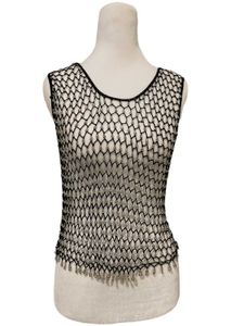 Sheer Black Mesh & Silver Beaded Tank Top