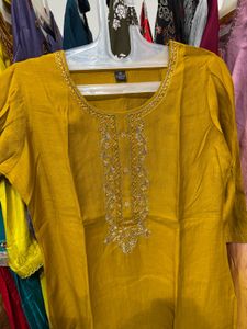 Embroidered Mustard Yellow Kurta