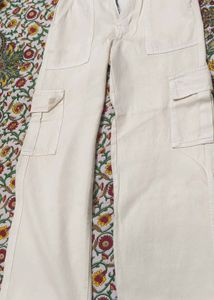 Cream Cargo Wide Leg Pants