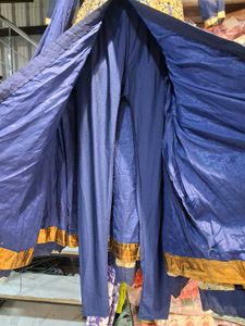 Elegant Blue &amp; Gold Anarkali 3 psc set