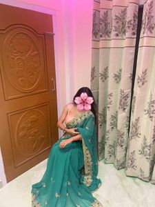 Elegant Green Embroidered Saree