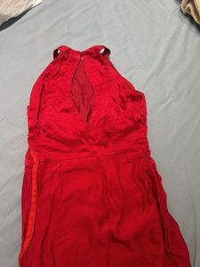 Elegant Red Halter Neck Maxi Dress - XS