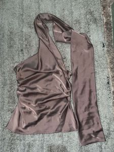 Zara Mauve Satin Halter Scarf Top - Size Small