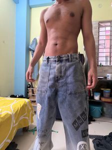 Graffiti Print Wide Leg Jeans