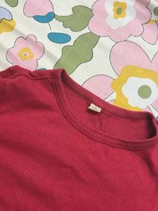 Ribbed Red Long Sleeve Top