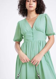 Mint Green Puff Sleeve Dress
