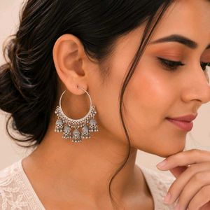Jhumka Oxidised Hoop Earrings