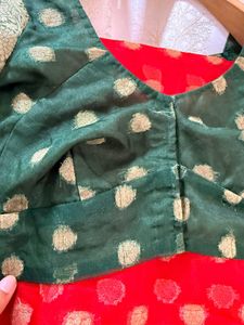 Red &amp; Gold Banarasi Style Soft Organza Saree