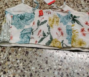 Zudio Floral Smocked Crop Top with Sequins