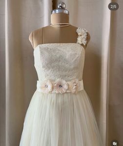 Cream Tulle Dress with Floral Embellishments