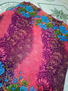"Red" Printed Saree With Unstitched Blouse