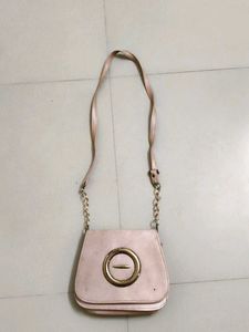 Chic Pink Crossbody Bag with Gold Accents