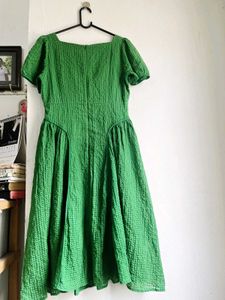 Emerald Green Puff Sleeve Midi Dress
