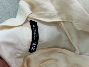 ZARA Soft Ivory Tie-Neck Sheer Blouse