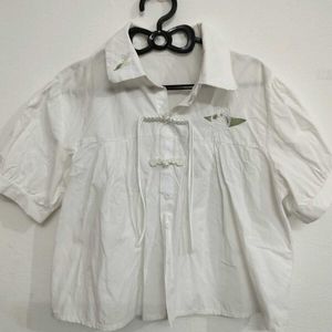 White Mandarin Collar Blouse