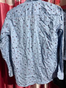 Light Blue Printed Button-Up Shirt
