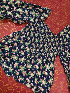 Navy Floral Smocked Top